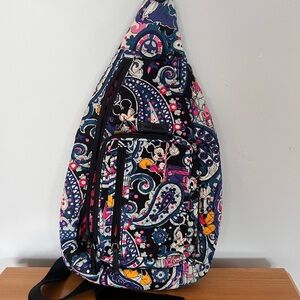Vera Bradley Navy Multicolor Paisley Sling Bag with Pink & Yellow Accents